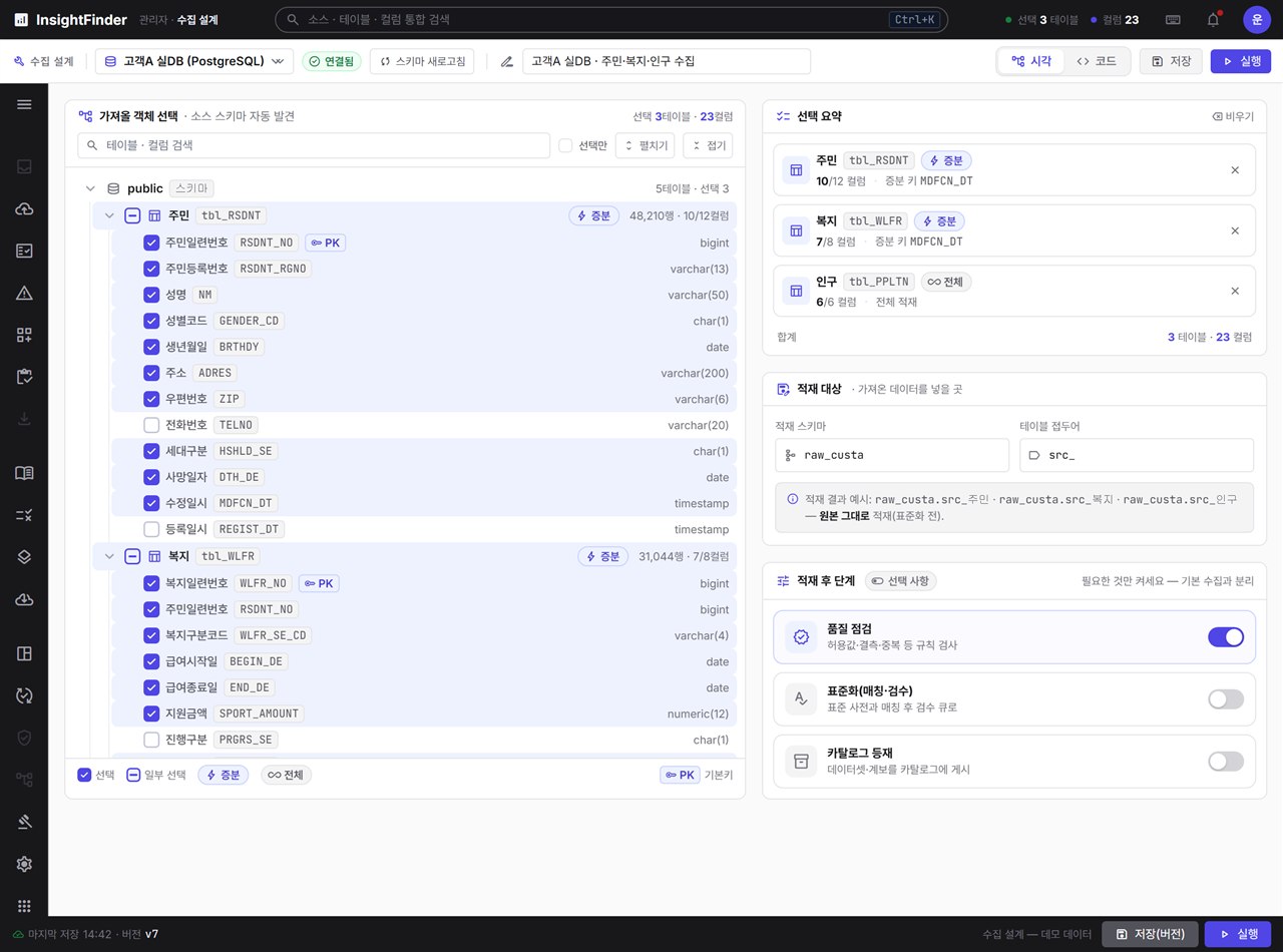 수집 설계 운영 화면